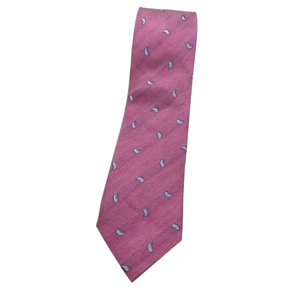 LUCIANO BARBERA Men's Silk Linen Necktie LUXURY Tie XL Pink Paisley W:3.5